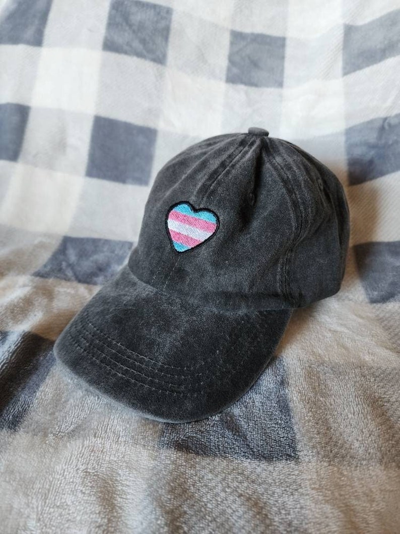 Transgender Trans Pride Flag Heart Embroidered Buckleback Dad Hat 25 Colors image 5