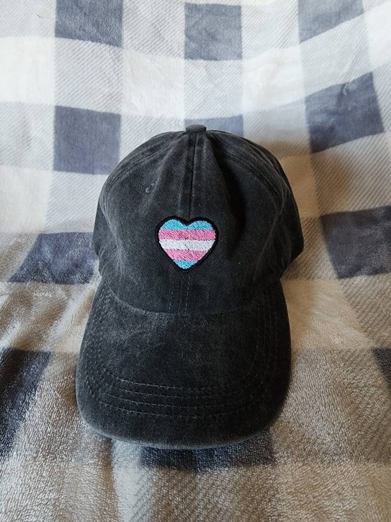 Transgender Trans Pride Flag Heart Embroidered Buckleback Dad Hat 25 Colors image 4