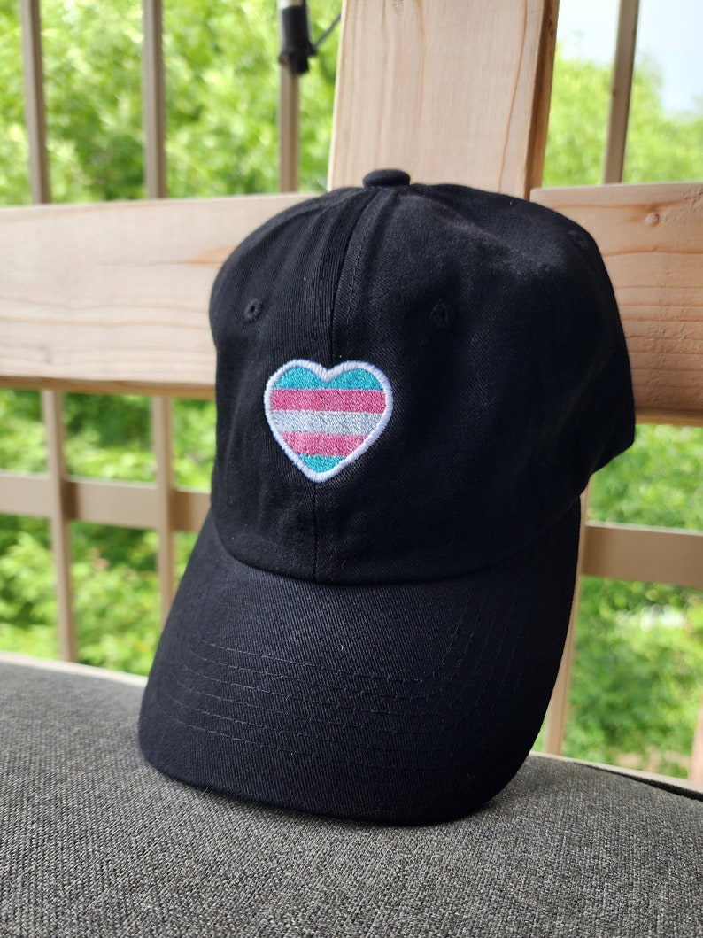 Transgender Trans Pride Flag Heart Embroidered Buckleback Dad Hat 25 Colors image 1
