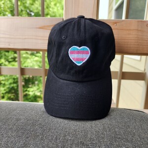 Transgender Trans Pride Flag Heart Embroidered Buckleback Dad Hat 25 Colors image 3