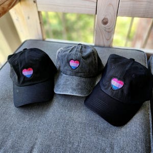 Drapeau de la fierté bisexuelle (bi) coeur (chapeau brodé) papa + velours côtelé