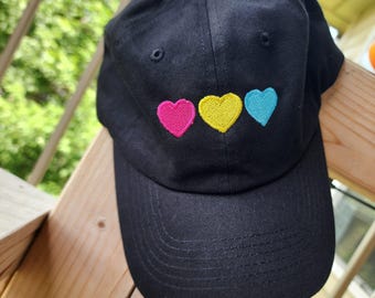 Bandiera dell'orgoglio pansessuale (Pan) 3xCuori (Cappello ricamato) Papà + Velluto a coste