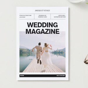 Revista de bodas personalizable con Canva | Plantilla con temática de viajes | Recuerdos de boda imprimibles | Alternativa a la revista de bodas