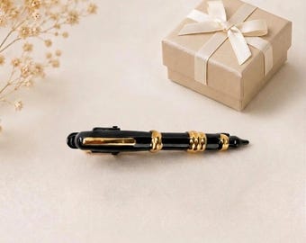 Novelty Fountain Pen Tie Clip, Black Gold Tie Bar, Writer Gift, Literary Accessory Gifts