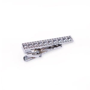 Silver Tone Tie Clip, Stainless Steel Tie Bar, Modern Textured Formal Secure Hing Accessory