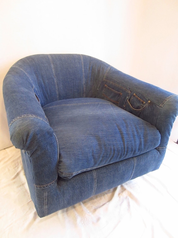 Items similar to Blue Jean Glamour Furniture Denim Roll back Swivel Chair with Denim Pillow on Etsy