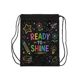 „Ready to Shine“-Turnbeutel | Schulmaterial-Muster mit Tafel-Motiv