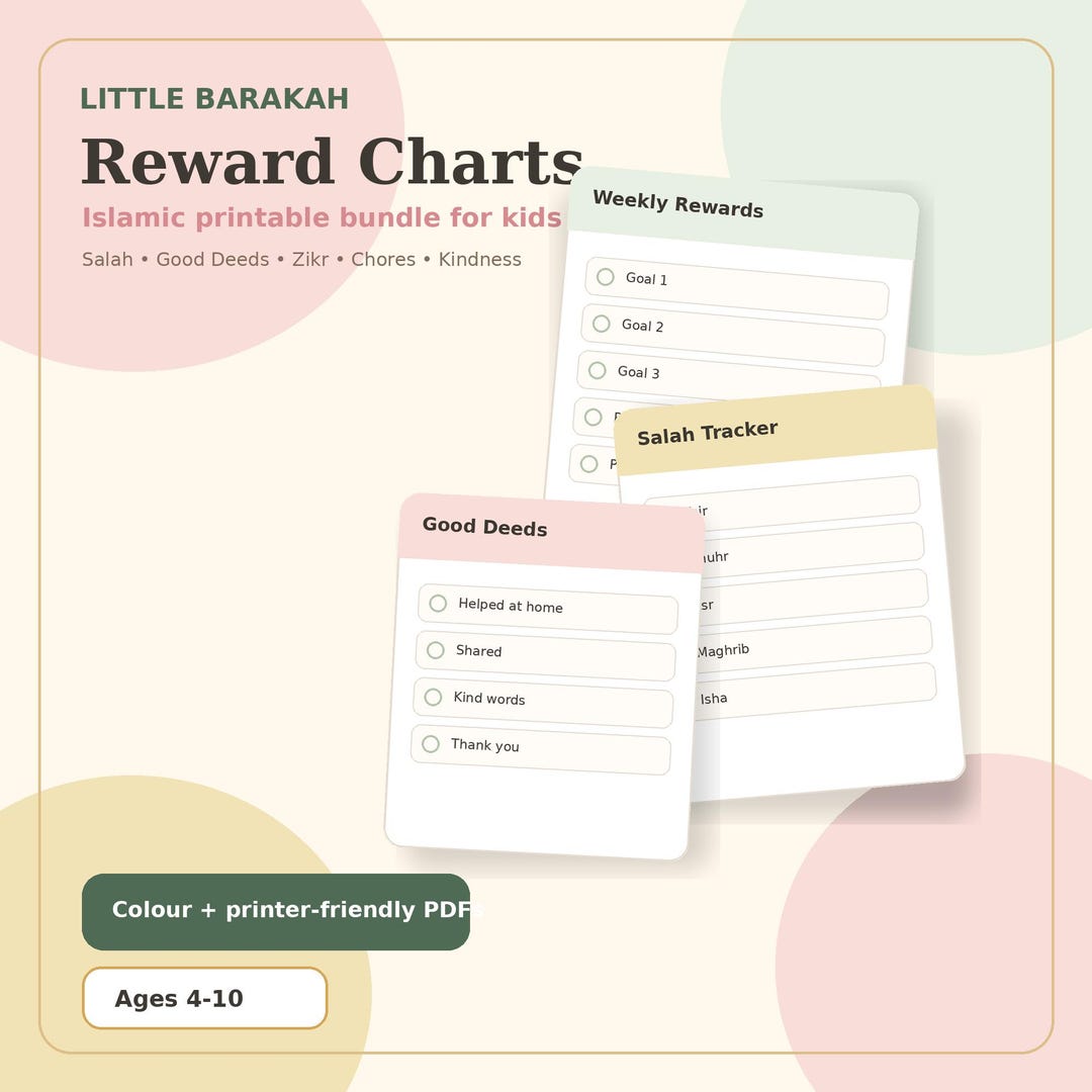 Islamic Reward Chart Printable Bundle for Muslim Kids, Salah Tracker ...