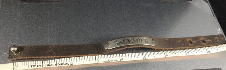 Salvaged-Brown Leather Cuff Bracelet Modern Boho Jewelry Adjustable Length Handmade Leather Jewelry Message Bracelet Inspirational