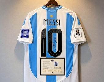 Maglia da casa dell'Argentina autografata da Lionel Messi, maglia da calcio autografata con certificato di autenticità, maglia numero 10 dell'Argentina, regalo per collezionisti di calcio per lui/lei