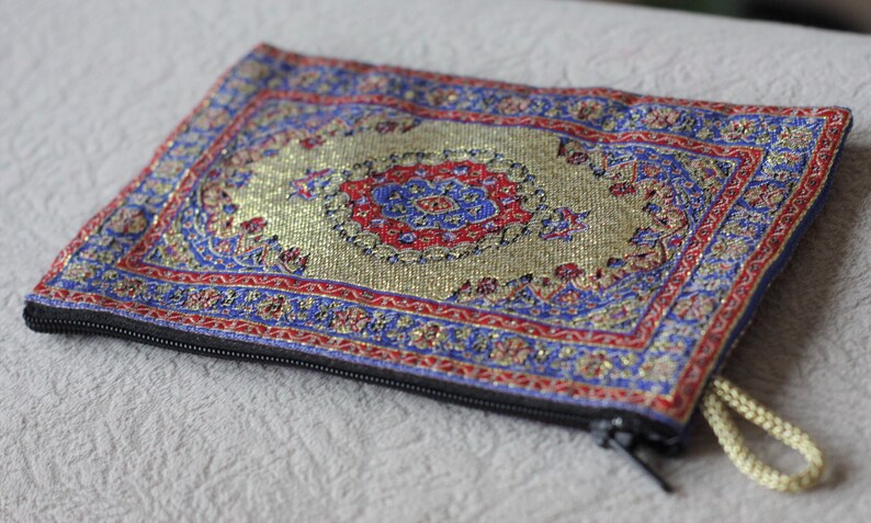 Small makeup bag for purse Zip fabric pouch for women Glitter zipper bag purse for hippie Boho Turkish coin purse