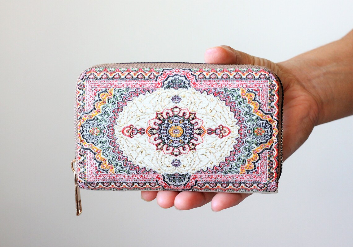 Mini boho zip wallet for womens Fabric zipper wallet Etsy