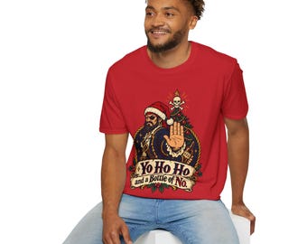 Yo Ho Ho and a Bottle of No Shirt, Pirate Santa Christmas Tee, Funny Sarcastic Christmas Gift, Tattoo Style Holiday Humor