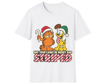 Garfield and Odie Christmas Shirt | May Your Cans Be Merry & Striped | Funny Candy Cane Cat and Dog Holiday Tee