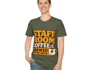 Staff Room Coffee Brewed Out of Spite Shirt | Funny Teacher Coffee Tee | Retro Bubble Lettering Gift