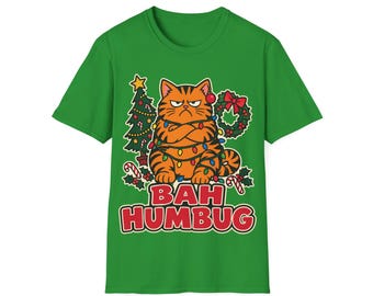 Bah Humbug Grumpy Cat Christmas Shirt | Funny Cranky Cat Holiday Tee | Cat Lover Christmas Gift