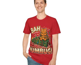 Bah Humbug Cat Shirt, Grumpy Orange Tabby Christmas Tee, Cat on Toppled Christmas Tree, Funny Cat Lover Holiday T-Shirt