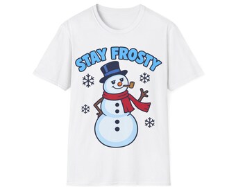 Stay Frosty Snowman Shirt | Funny Winter Christmas Tee | Smiling Snowman Snowflake Holiday T-Shirt