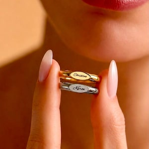 Guld Silver Elegant Namnring, Personlig Graverad Namnring, Anpassad Namnring, Minimalistiska Guld Namnsmycken