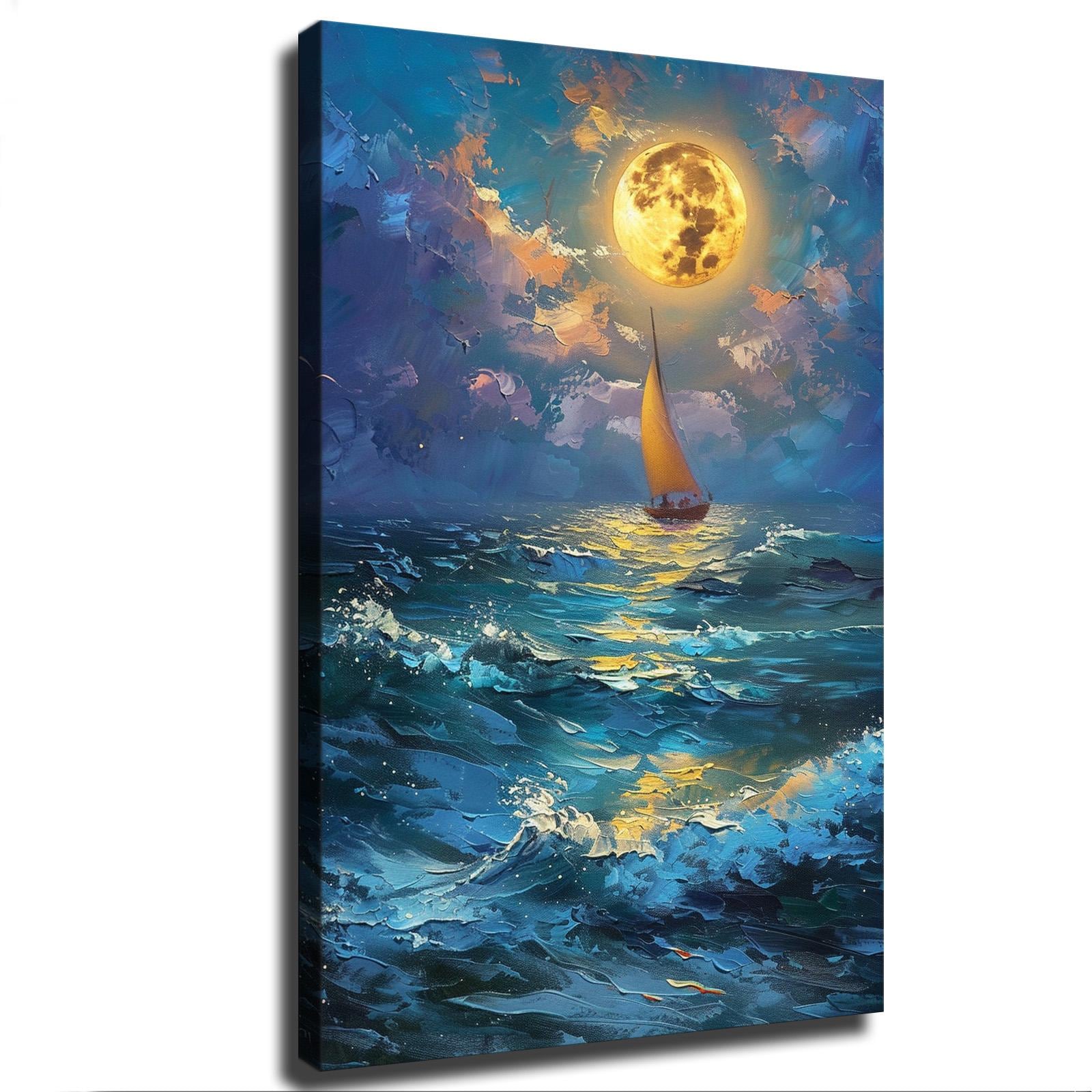 Moon and Boat Painting - Etsy
