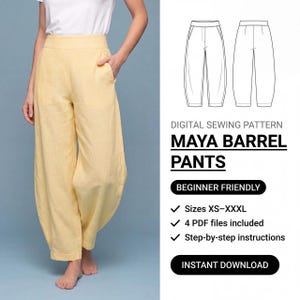 Linen Pants Sewing Pattern | Wide Leg Summer Trousers | Elastic Waist Pull On Pants | Women Vacation Pants PDF | Instant Download | XS-XXXL