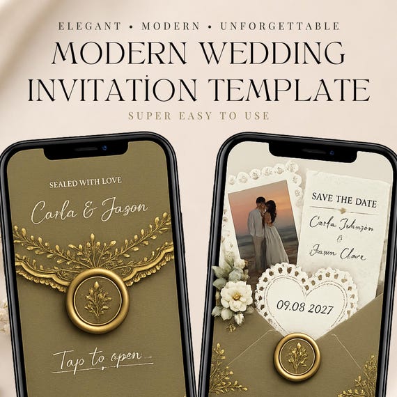 Olive Green Editable Wedding Website Template with RSVP & Countdown | Digital Invitation in Canva