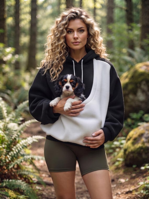 Pet Pouch Hoodie, Oversized Cotton Blend Sweatshirt, Small Dog & Cat Carrier Pocket, Drawstring