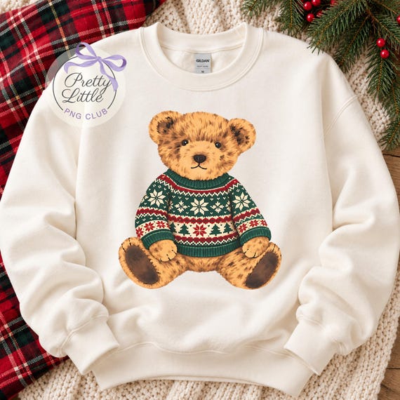 Christmas Bear PNG Teddy Bear PNG Vintage Holiday Bear Preppy Christmas Sublimation Design