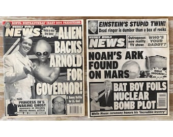 Vintage pulp supermarket tabloids Weekly World News 2002 2003 bat boy aliens +