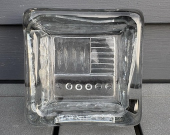 Vintage textured art glass block ash tray trinket dish Kosta Boda ? Sweden 1970s