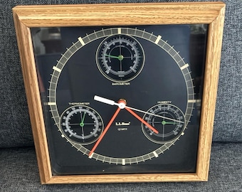 Horloge murale vintage LL Bean à quartz, station météo, thermomètre, baromètre, hygromètre