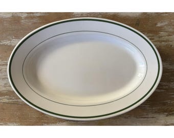 Vintage Keramik-Restaurantgeschirr Buffalo China grün gestreifte Platte EVC