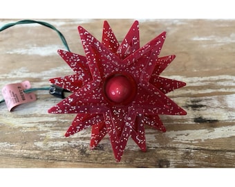 Vintage Christmas decor Ringalite red glitter star tree topper mid century mod