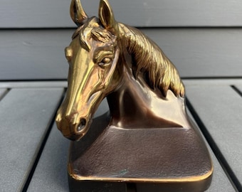 Vintage PM Crafts gebronsd gegoten metalen boekensteun buste standbeeld paardenhoofd ruiter