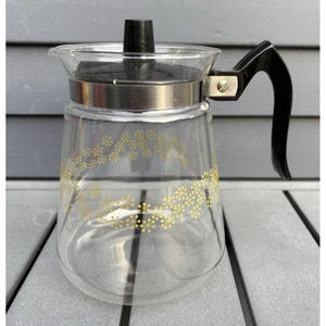 Vintage Cory-kaffekanna i glas COS35 med lock för 6 koppar, blommig stjärndesign