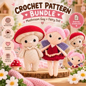 Lulu the Pixie & Mushroom Guy pattern | Amigurumi Plushie Toy | Beginner-Friendly (Digital Download)