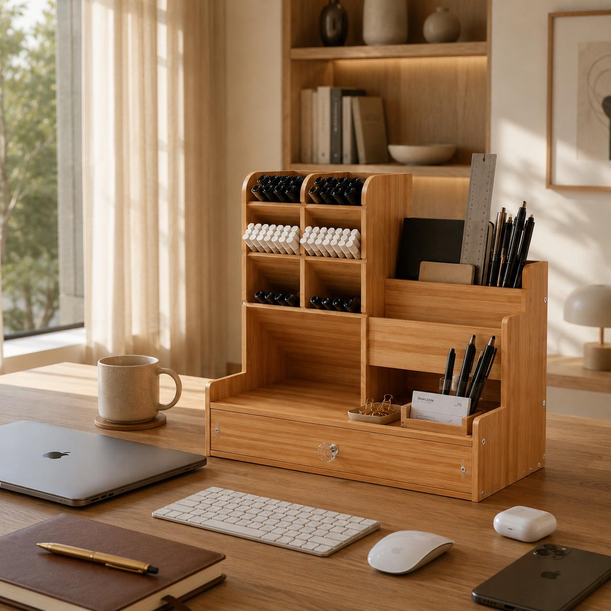 🖊️ Schreibtischorganisator Aus Holz – Stifthalter Mit Schublade, 20 X 11,8 X 13,5 Cm, 590 G – Eleganter Büro-Organizer Für Stifte, Büroklammern & Notizzettel Schreibtisch Organizer Holz