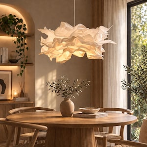 Molnhängande lampskärm, Skulpturell papperstakskärm, Japansk bohemisk belysning, Modern heminredning
