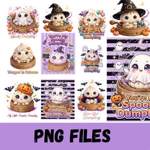 Kawaii Halloween Dumpling Clipart Bundle (PNG ), Spooky Season Sublimation Designs