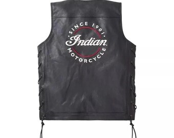 Men Handmade Indian Motorcycle Western Style Genuine Cowhide Leather Biker Vest - Biker Leather Vest for Men's