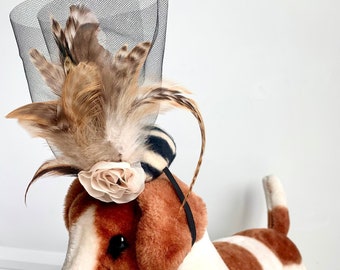 Dog fascinator- Kentucky Derby hat- Dog Derby hat- Dog feather fascinator- Dog hat- Dog accessory by FiercePetFashion