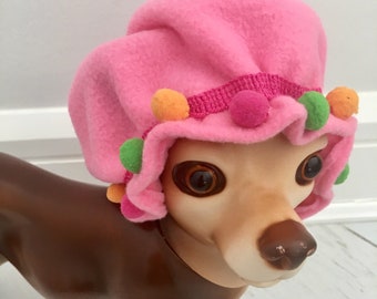 Dog pink bonnet, Cinco de mayo hat, Pink pom pom bonnet, Dog hat by FiercePetFashion