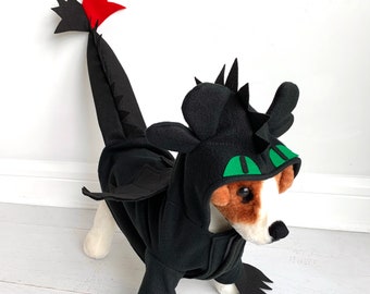 Toothless dragon costume- Black dragon costume- Dog dragon costume- Halloween costume- Night fury by FiercePetFashion