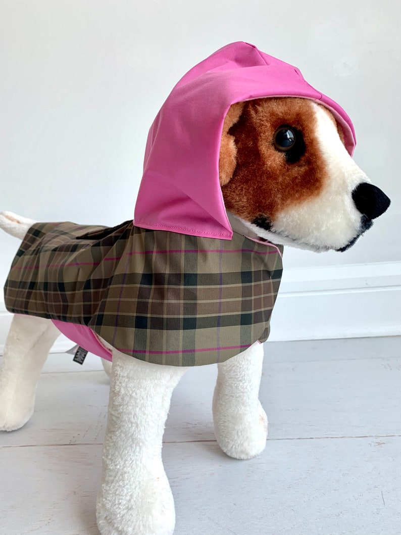 Dog Plaid raincoat with hoodie Dog raincoat Raincoat apparel for dogs Pet raincoat Dog autumn raincoat by FiercePetFashion image 4