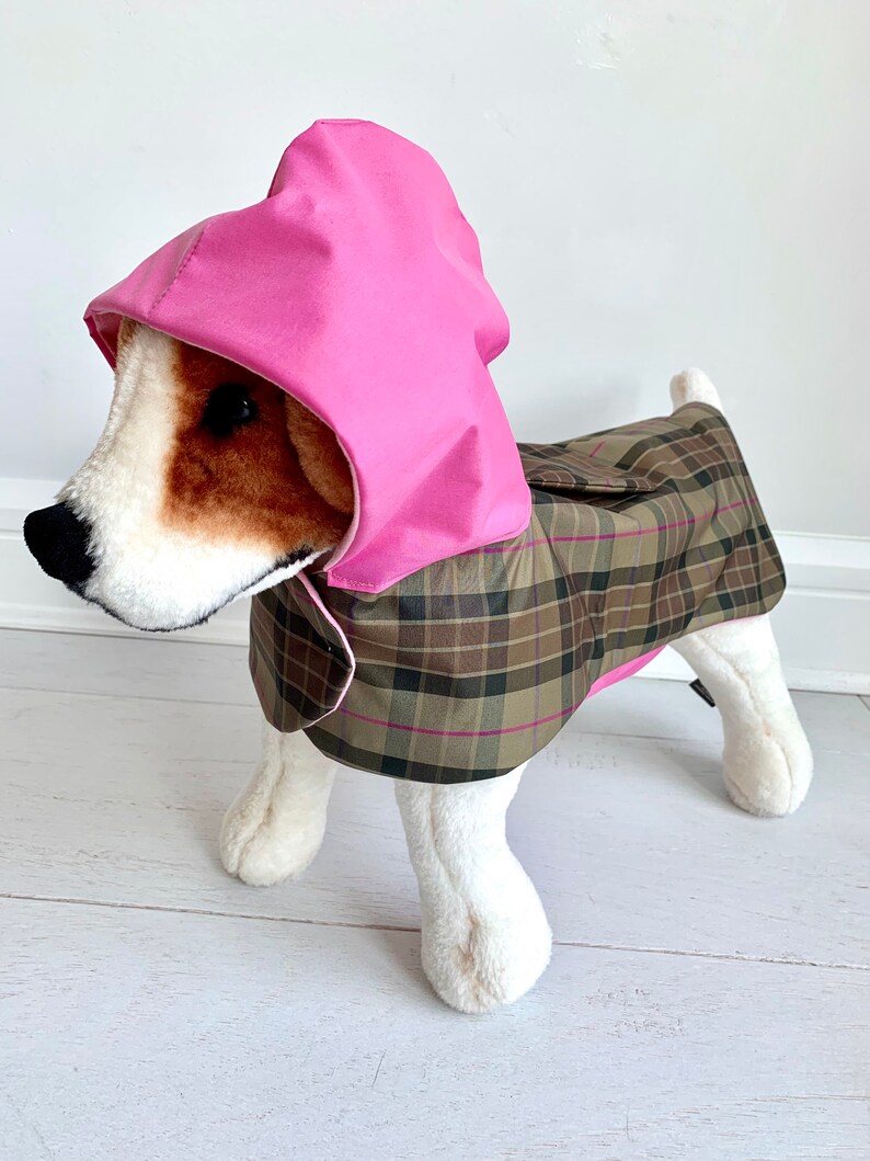 Dog Plaid raincoat with hoodie Dog raincoat Raincoat apparel for dogs Pet raincoat Dog autumn raincoat by FiercePetFashion image 2