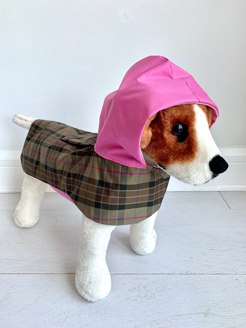 Dog Plaid raincoat with hoodie Dog raincoat Raincoat apparel for dogs Pet raincoat Dog autumn raincoat by FiercePetFashion image 1