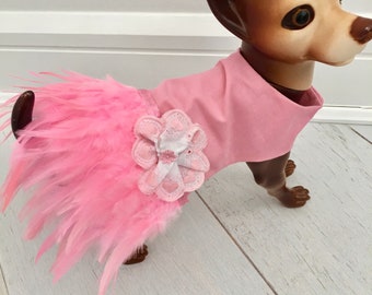 Dog ballerina dress- Dog pink dress- Pet pink dress- Dog pink feathers dress- Dog dress by FiercePetFashion