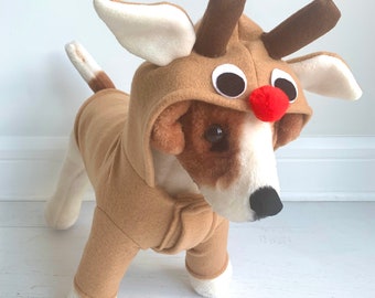 Rudolf the red nosed reindeer costume- Dog Christmas costume- Dog reindeer costume by FiercePetFashion