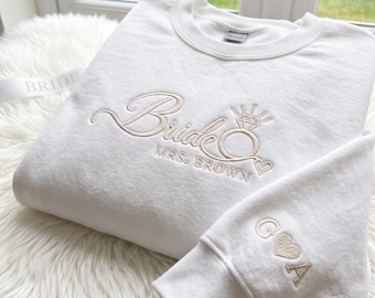 Personalisiertes Braut-Sweatshirt, bestickter Rundhalsausschnitt mit Aufdruck „Future Mrs“, personalisiertes Brautgeschenk mit Nachnamen, Verlobungs-Sweatshirt für die zukünftige Braut