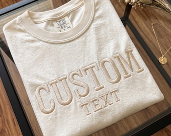 Custom Comfort Colors Shirt, Personalized Embroidered Text or Logo Tee, Business Team Gift